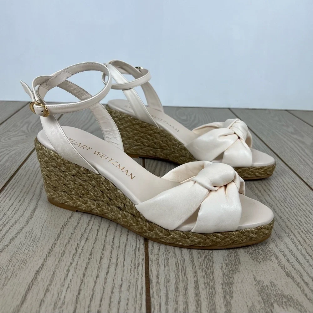 Stuart Weitzman Playa Espadrille Knot Wedge Sandals 41.5/11B Seashell $395